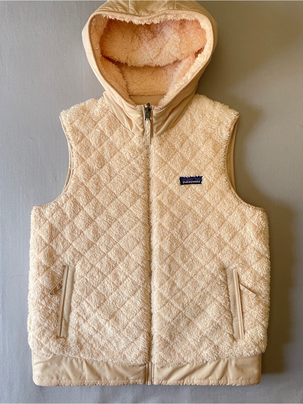 Patagonia Los Gatos Reversible Diamond Quilt Hooded Fleece Vest, Women’s Large - Picture 2 of 8